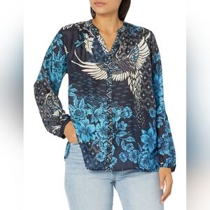 Johnny Was Silk Pheonix Tate Button Down Blue size Small